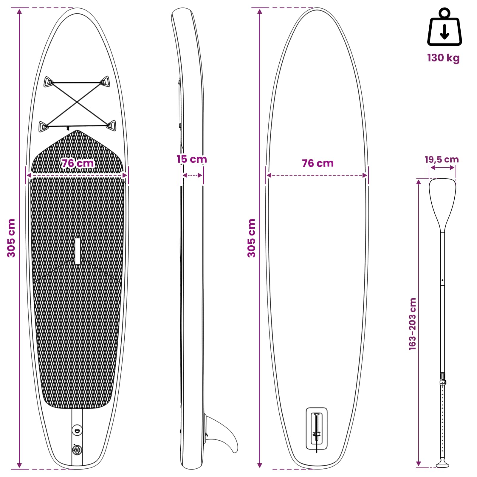 vidaXL Opblaasbare Stand Up Paddle Board HYDROS 305 x 76 x 15 cm voor