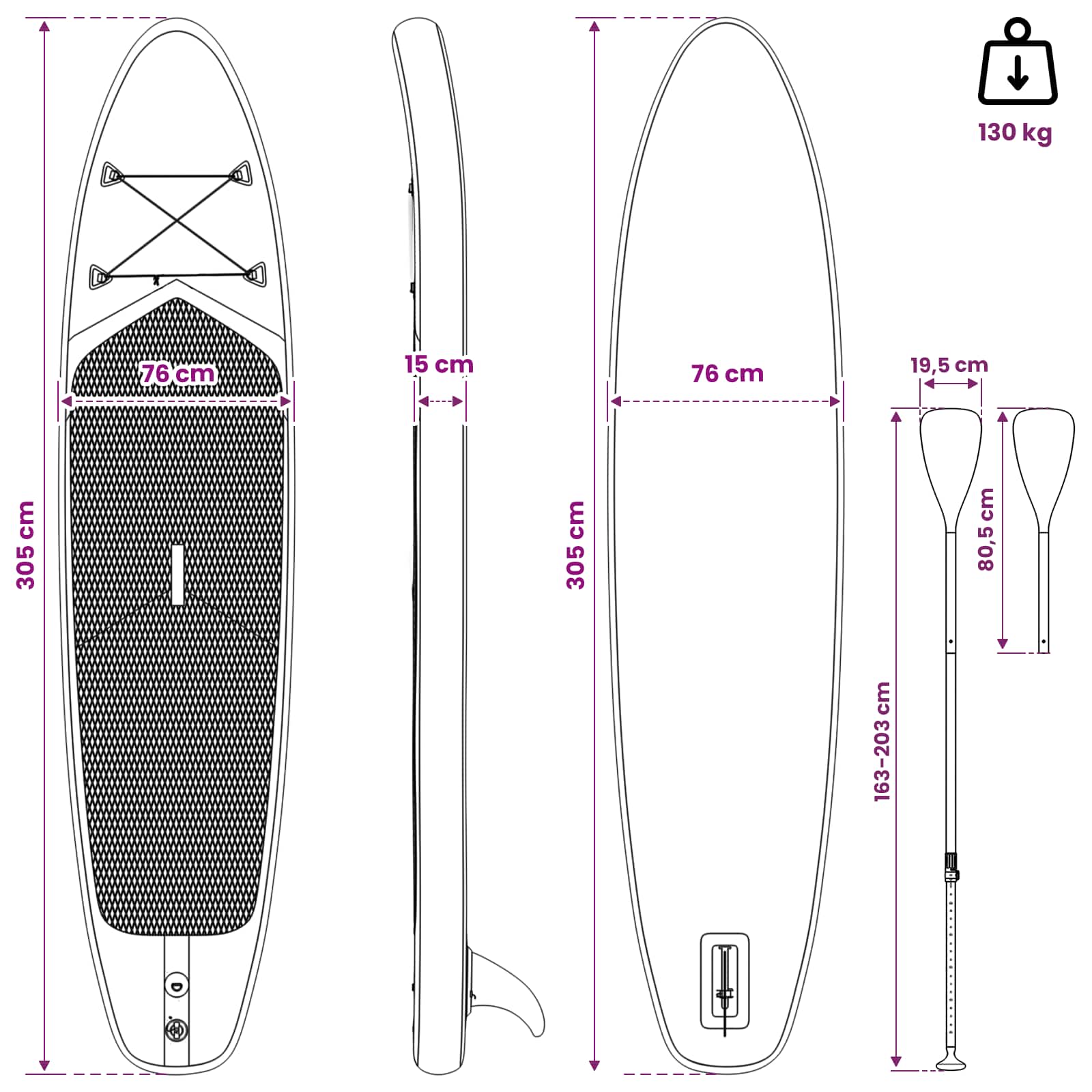 vidaXL SUP Board met zitplaats 2-in-1 POSEIDON 305 x 76 x 15 cm Groen