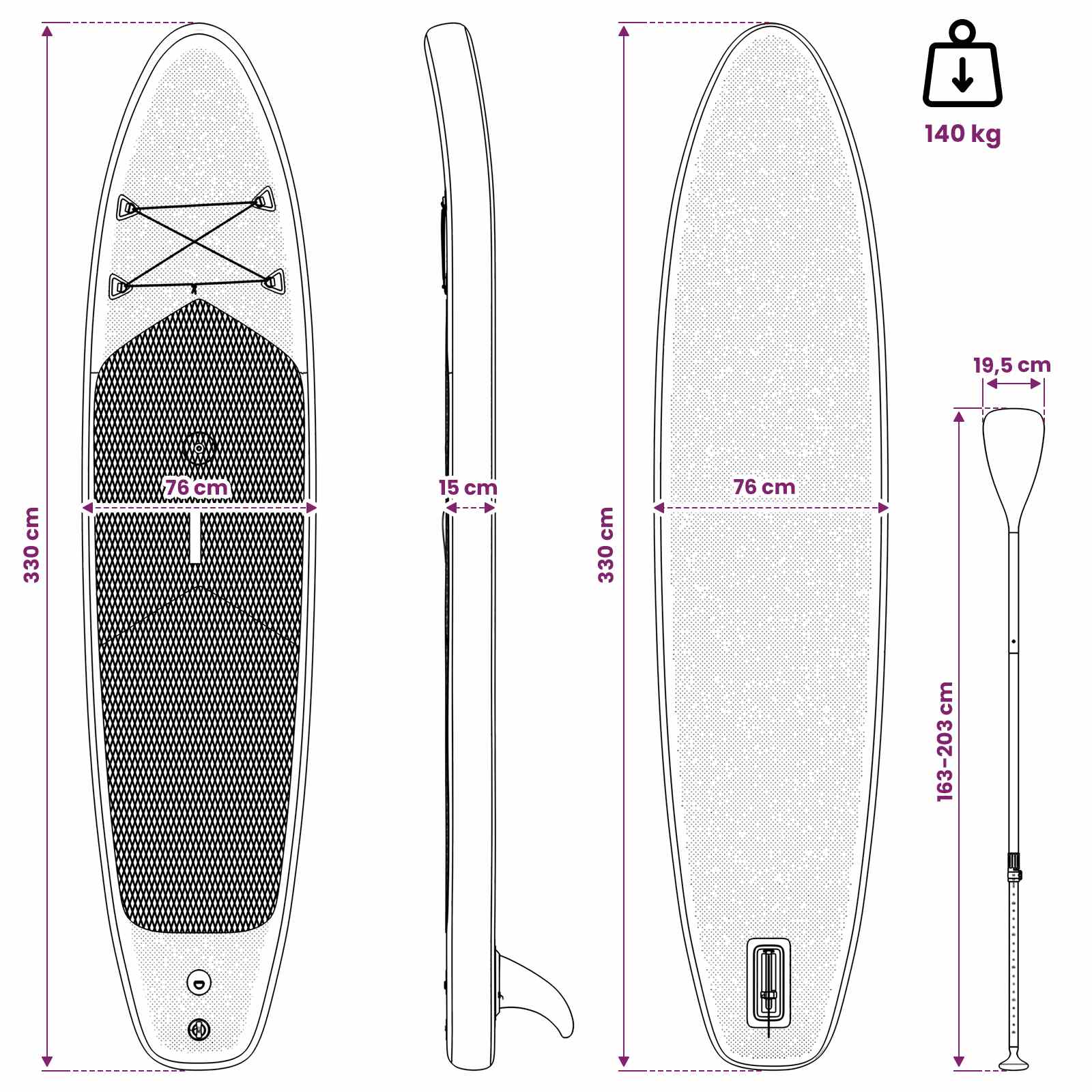vidaXL Opblaasbaar SUP Board met Zeil HYDROS 330 x 76 x 15 cm voor