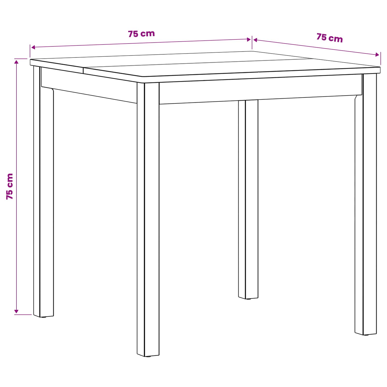vidaXL Eettafel 75 x 75 x 75,5 cm Massief Eikenhout Naturel Vierkant