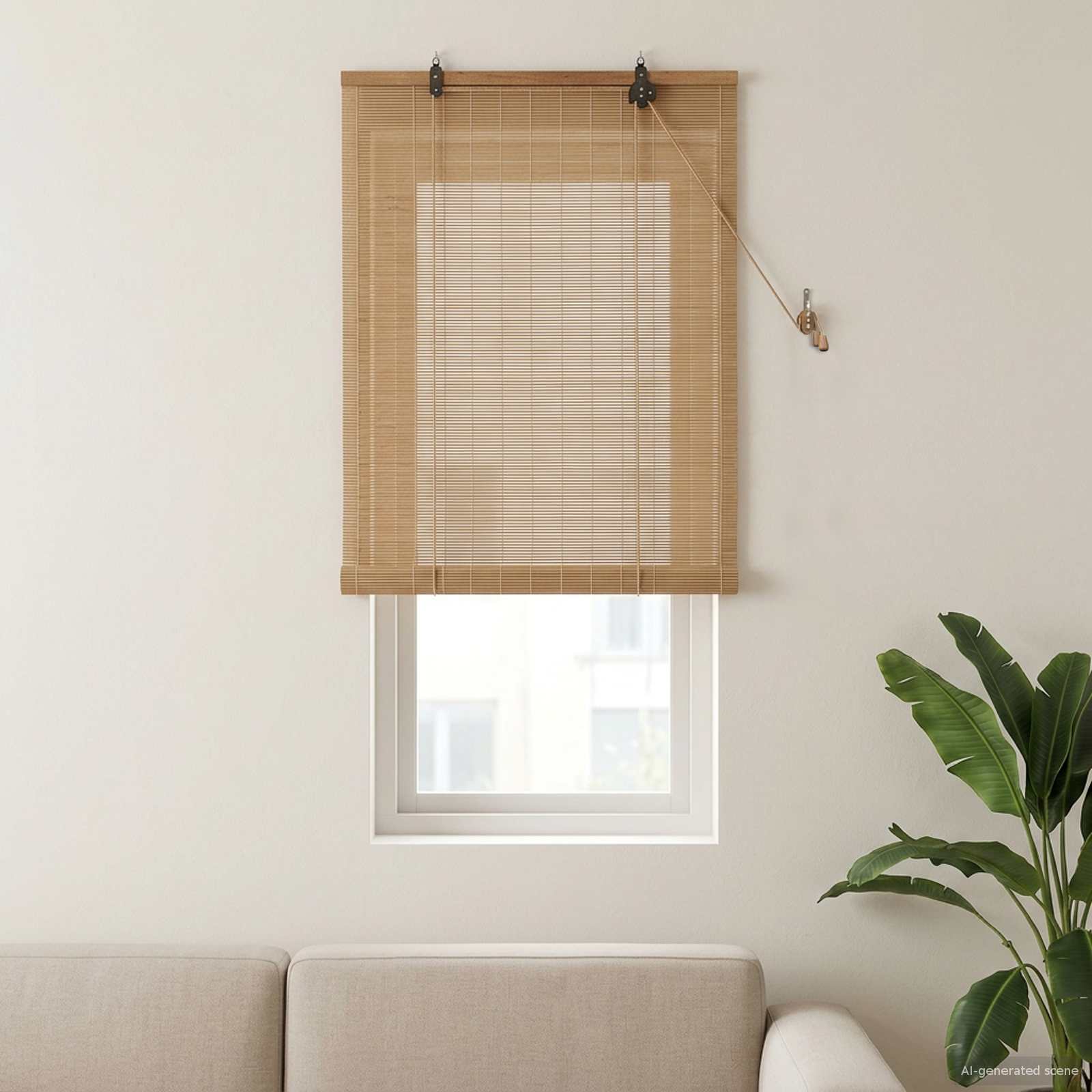 vidaXL Raambuiten & Gordijnen met gordijnen Licht Bruin Bamboe