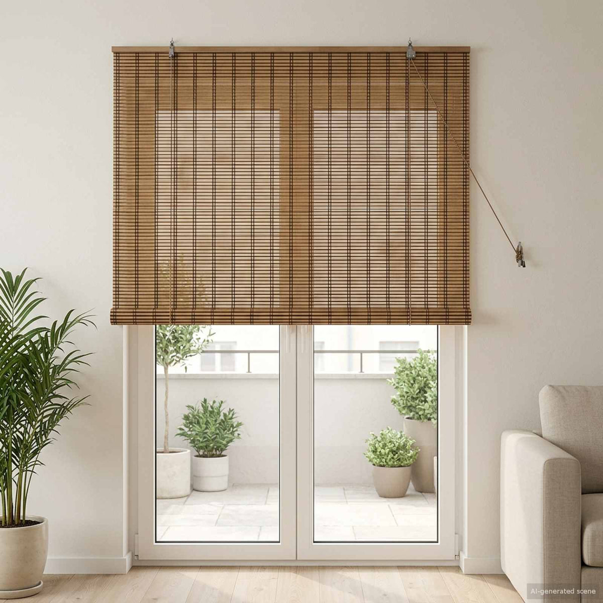 vidaXL Raambuiten & Gordijnen met gordijnen Bruin 60 x 160 cm Bamboe