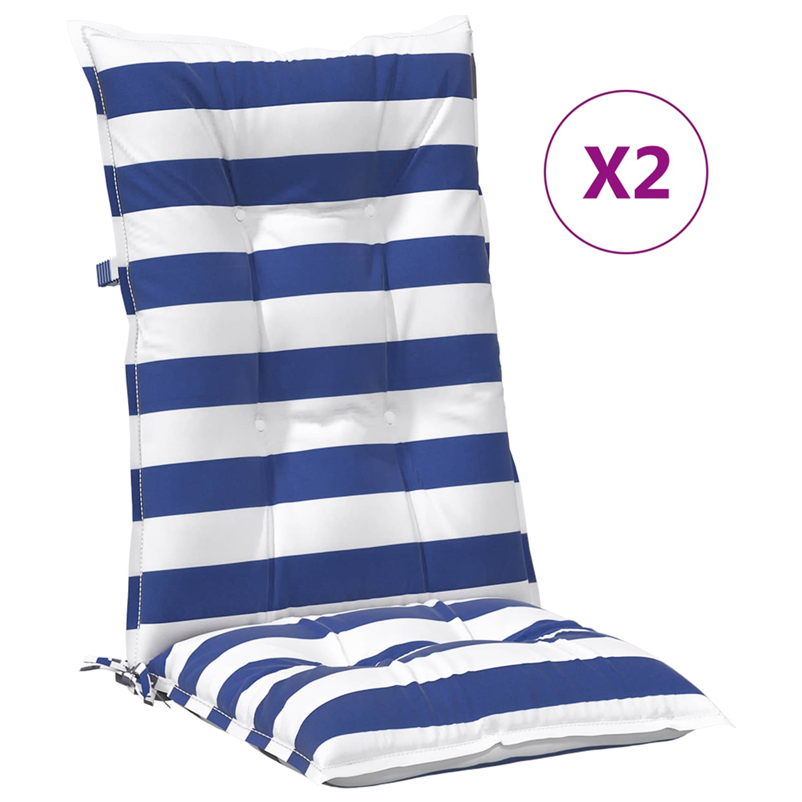 vidaXL Buiten Kussen 2 pcs Blauw en Wit 120 x 50 x 7 cm Stof