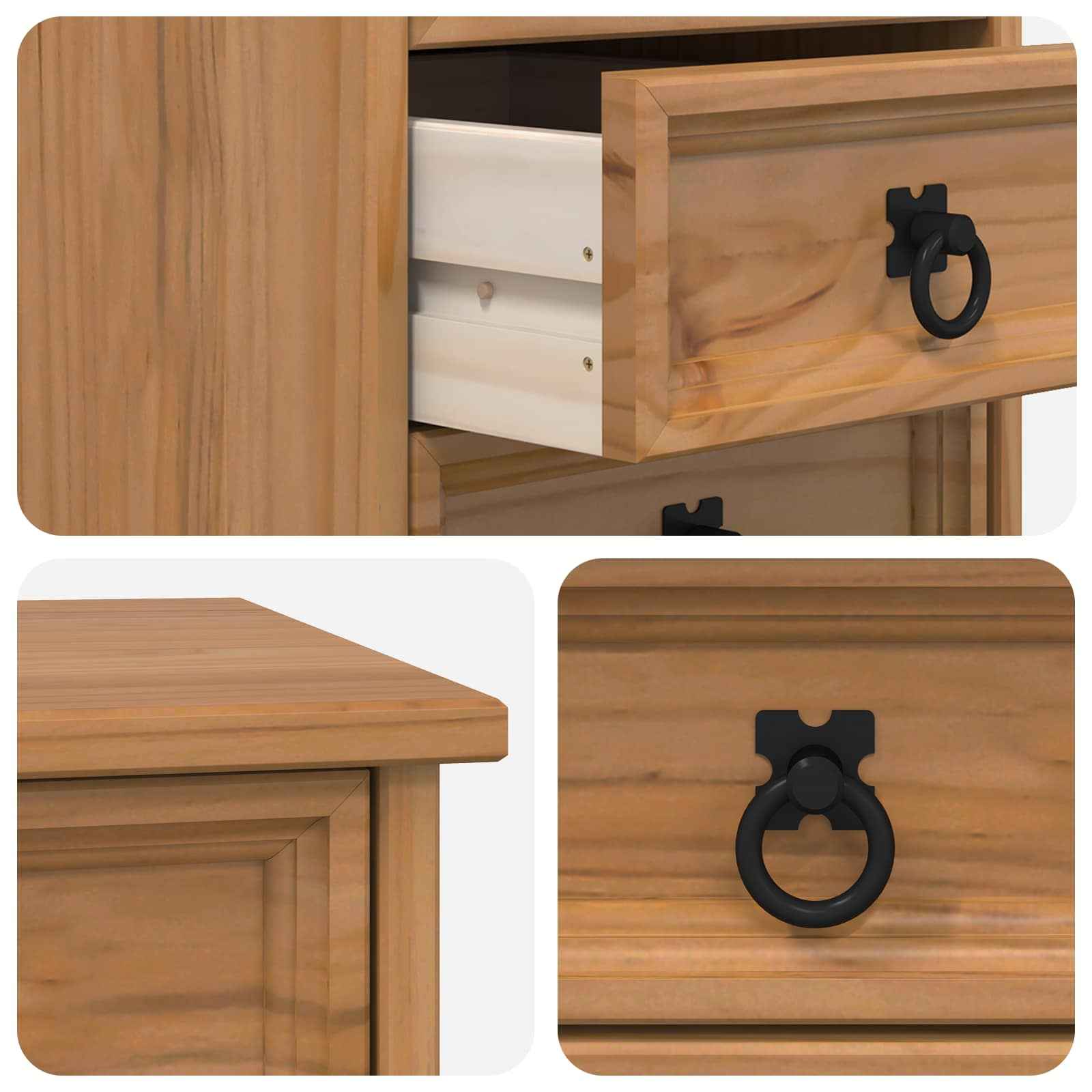 vidaXL Rolkast met lades CORONA Massief grenenhout en engineered wood