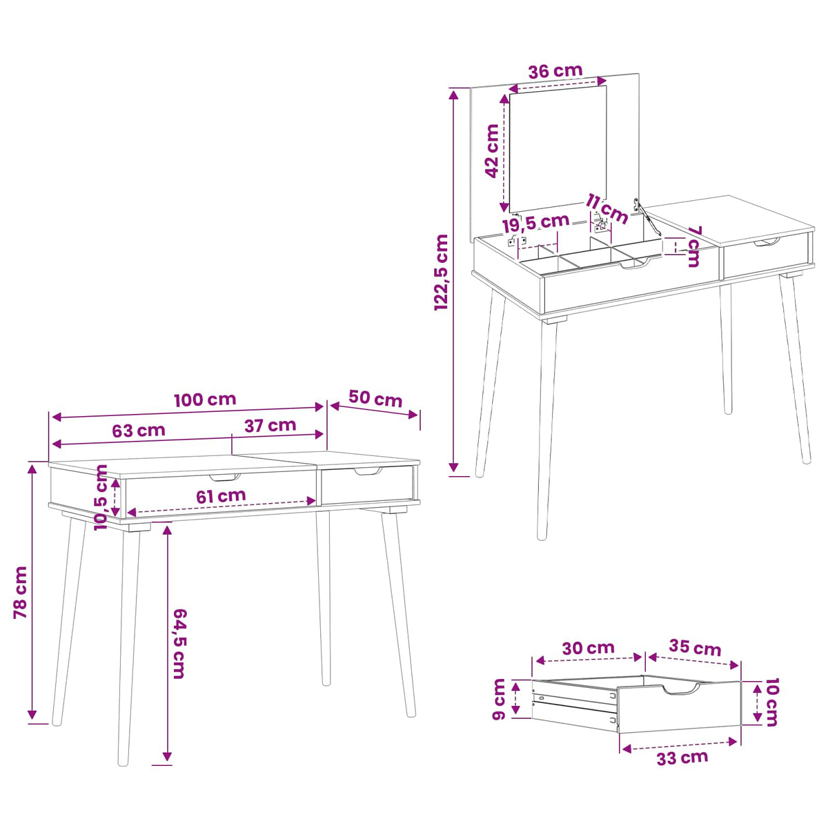 vidaxl Plafondtafel FAUSKE Wit 76 x 50 x 78 cm