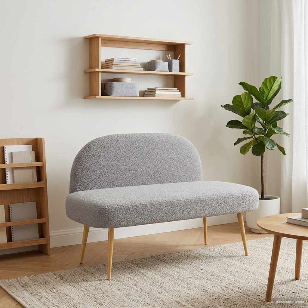 vidaXL Beklede bank met rugleuning Lichtgrijs 110 x 60 x 76 cm Bouclé