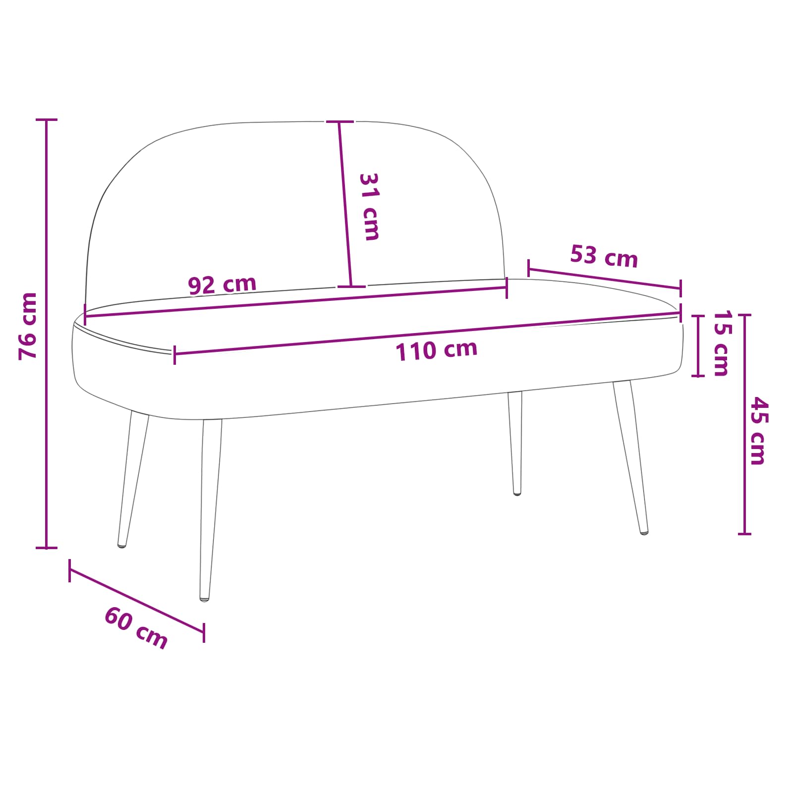 vidaXL Beklede bank met rugleuning Crèmekleurig 110 x 60 x 76 cm