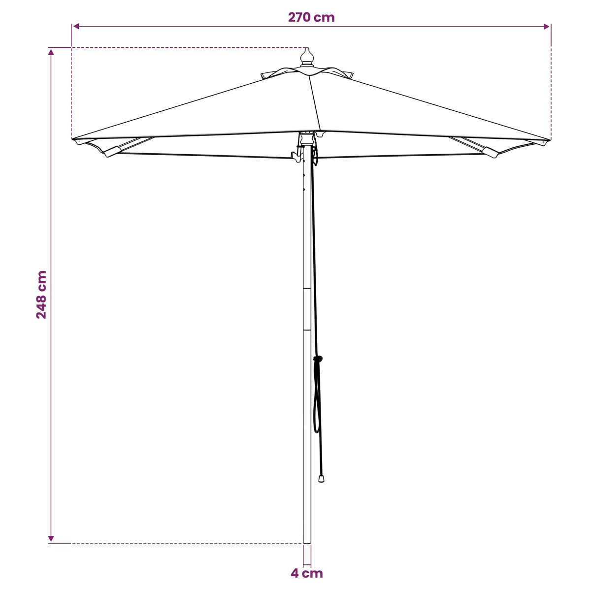 vidaXL Tuinparasol Ø 240 x 237 cm massief eucalyptushout Antraciet