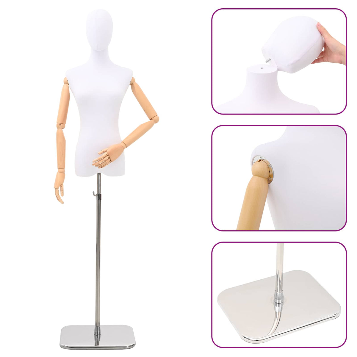 vidaXL Verstelbare mannequin van 165-213 cm met voet Vrouw PP Wit