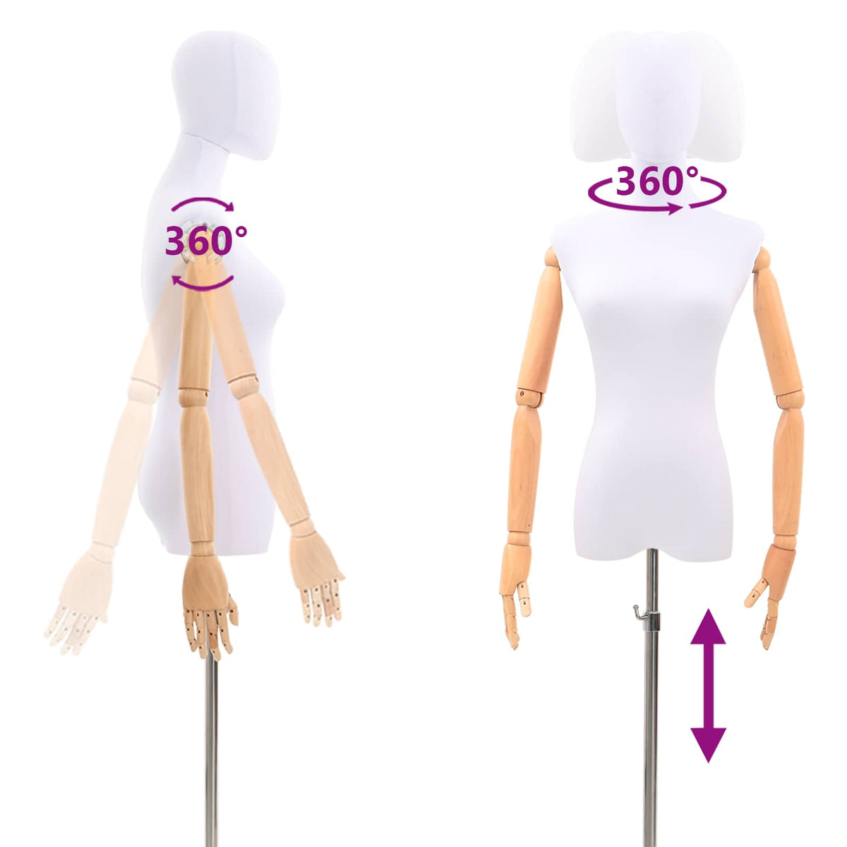 vidaXL Verstelbare mannequin van 165-213 cm met voet Vrouw PP Wit