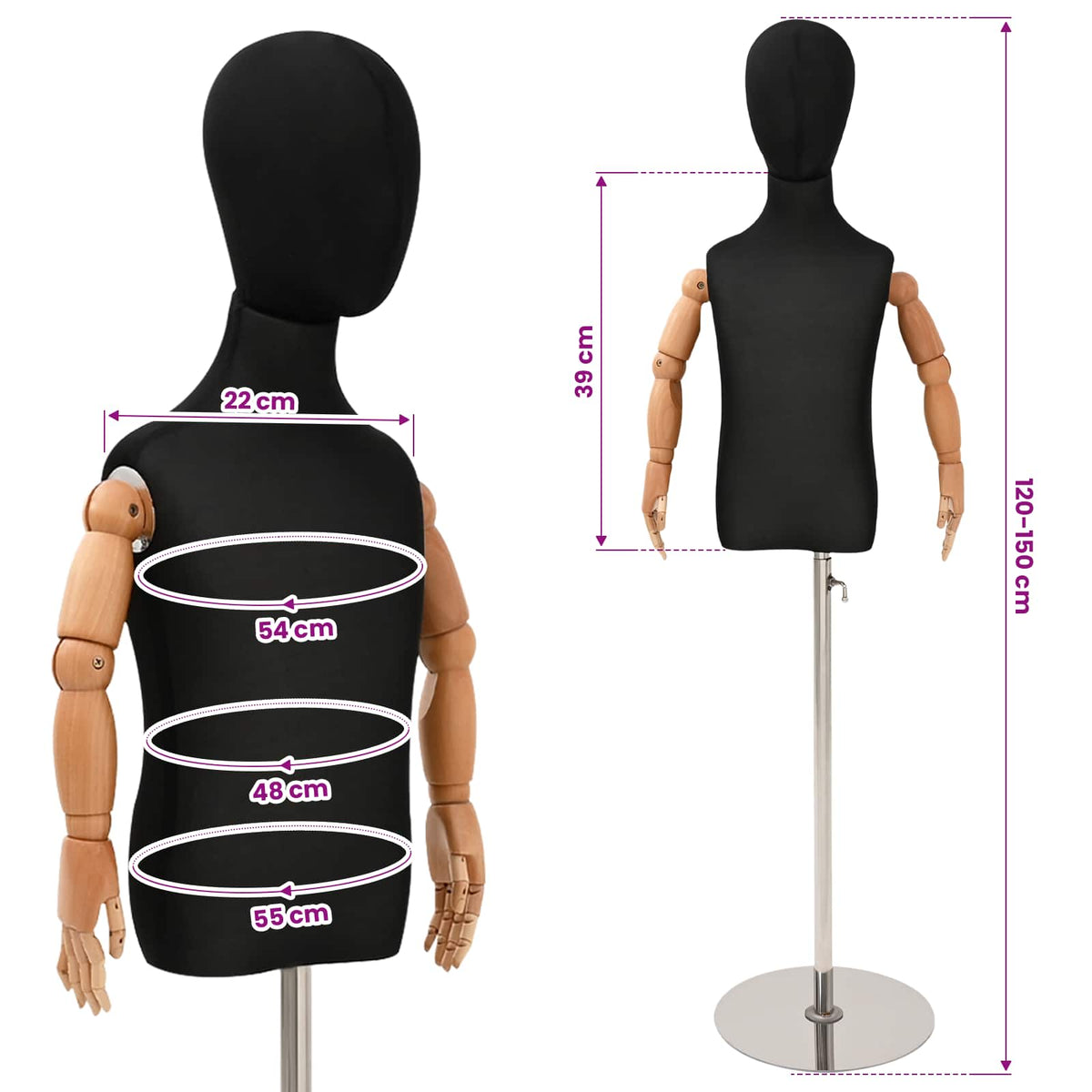 vidaXL Verstelbare 120-150 cm Mannequin met Basis Uniseks PP Wit