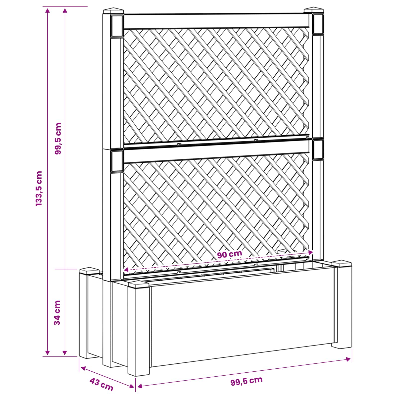 vidaXL Grote planter met trellis Wit 99,5 x 43 x 133,5 PP