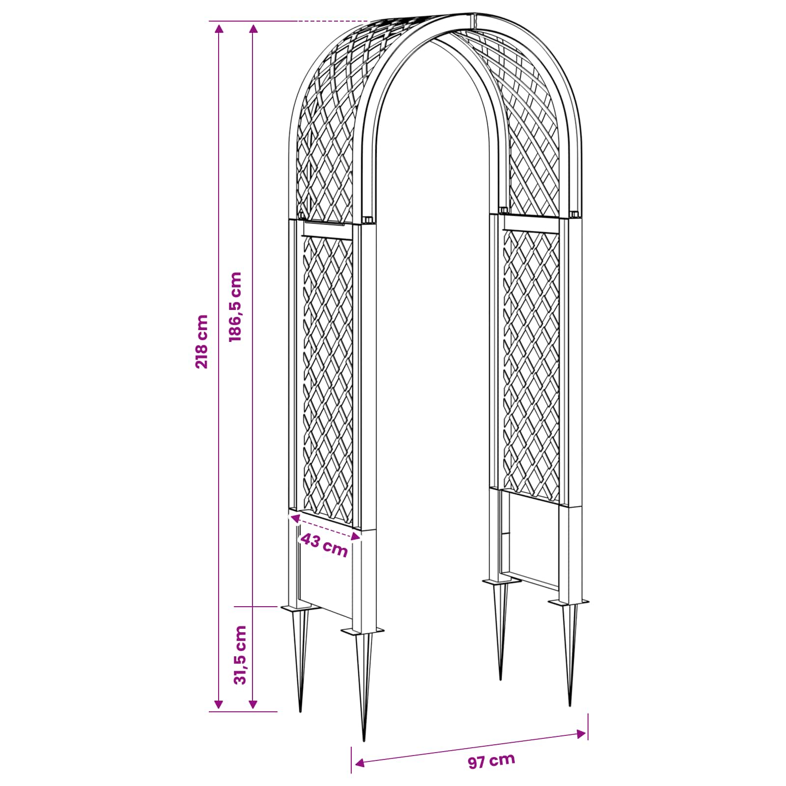 vidaXL Rozenboog met Stekels Wit 97 x 43 x 218 cm PP
