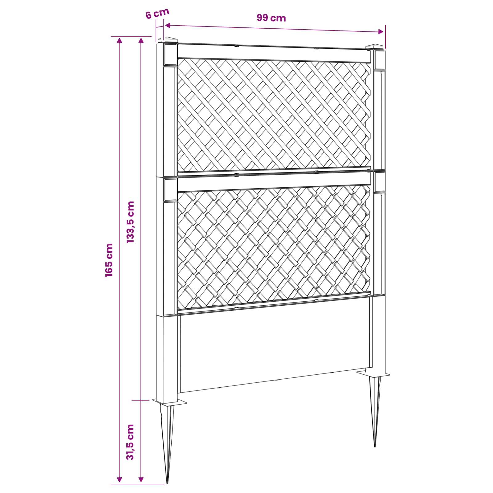 vidaXL Trellis met Spike Wit 99 x 6 x 165 cm PP