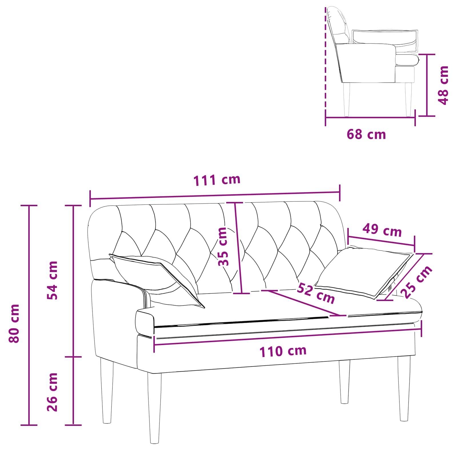 vidaXL Loungebank met knopencomfort Lichtgrijs 111 x 68 x 80 cm Stof