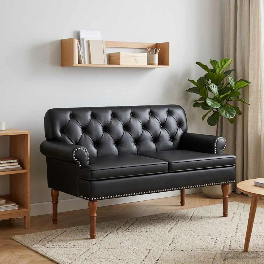 vidaXL Loungebank met knopencomfort Zwart 120 x 65 x 77 cm Kunstleer