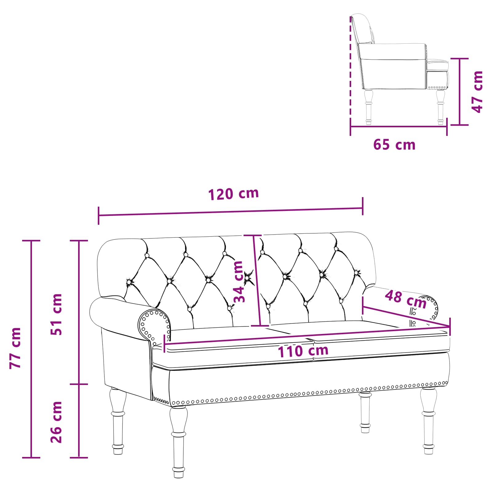 vidaXL Loungebank met knopencomfort Zwart 120 x 65 x 77 cm Kunstleer