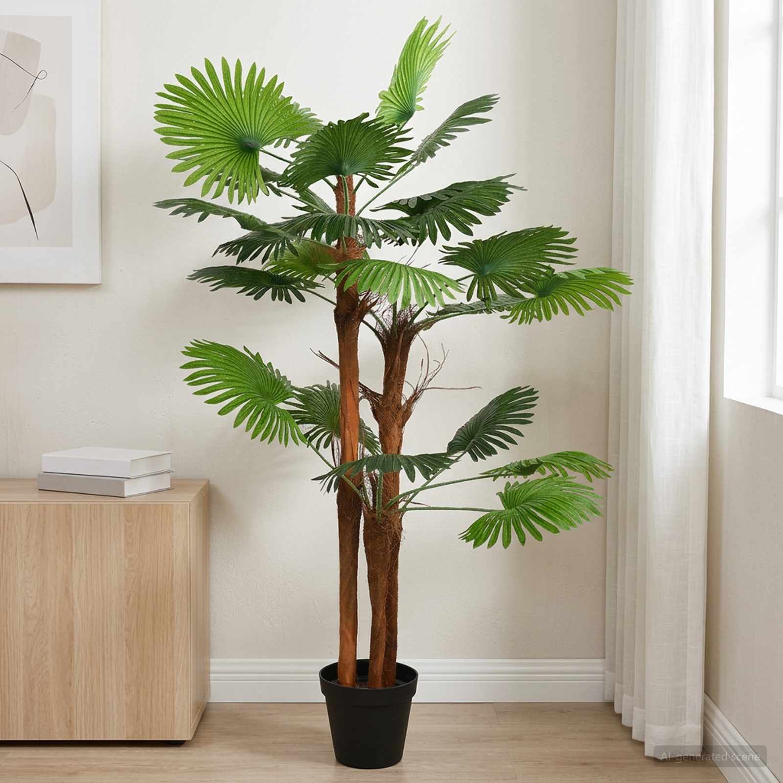 vidaXL Kunstmatige Fan Palmboom Groen 75 x 25 x 180 cm Stof en Bamboe