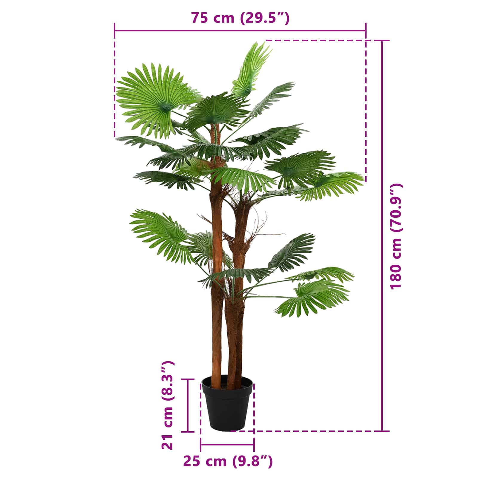 vidaXL Kunstmatige Fan Palmboom Groen 75 x 25 x 180 cm Stof en Bamboe