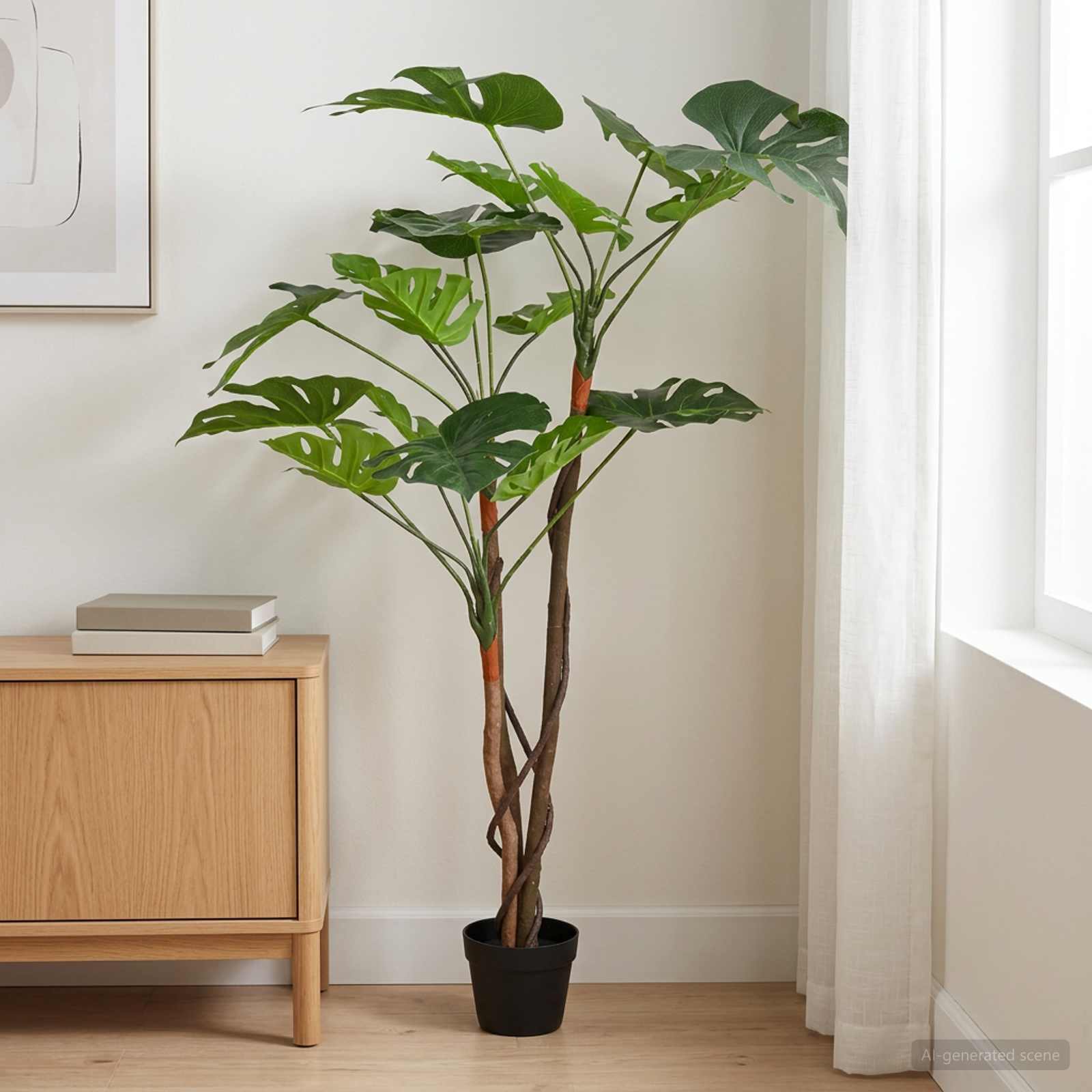 vidaXL Kunstmatige Monstera Plant Groen 70 x 16 x 130 cm Stof en Hout