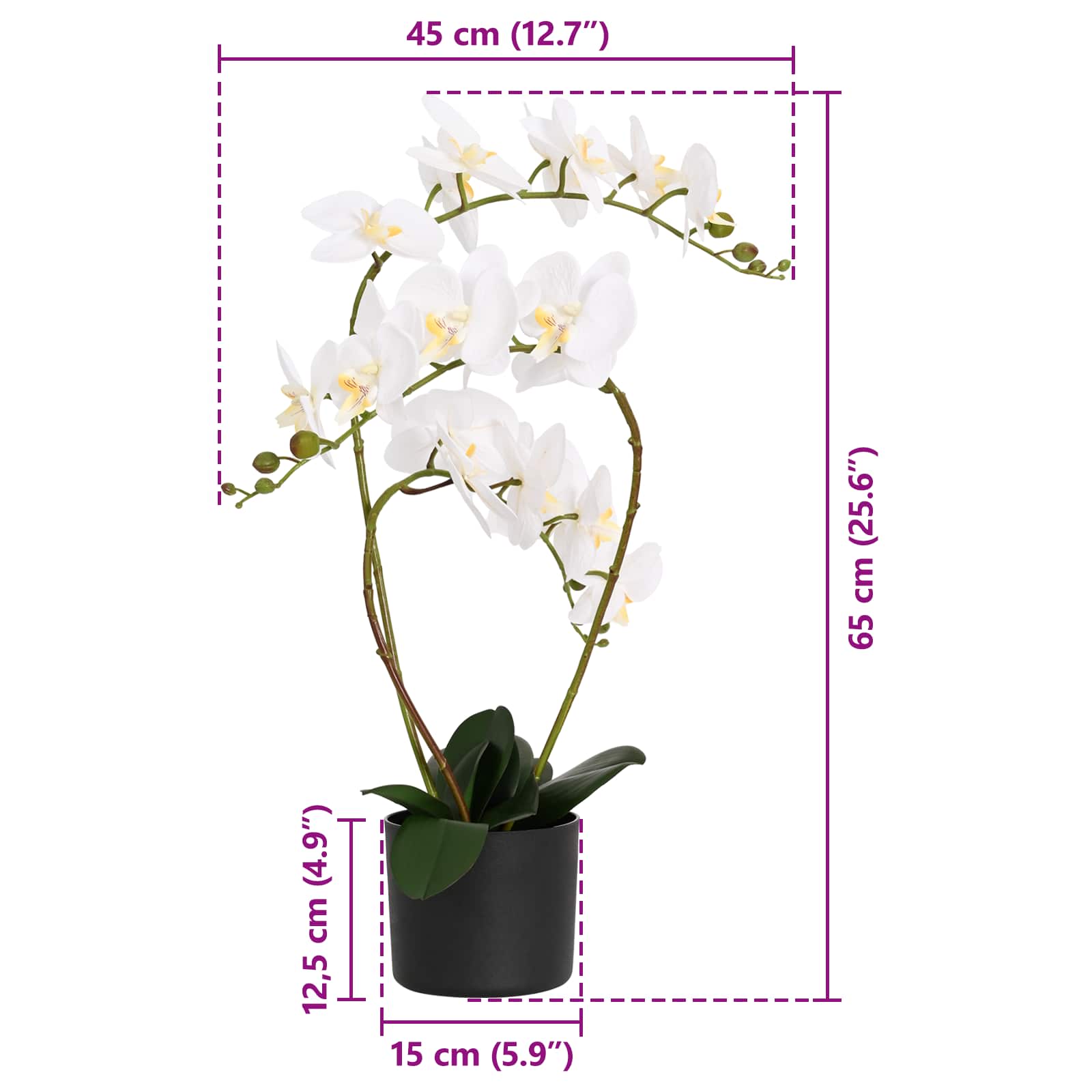 vidaXL Kunstorchidee met pot Wit 45 x 15 x 65 cm Stof, PE en PEVA