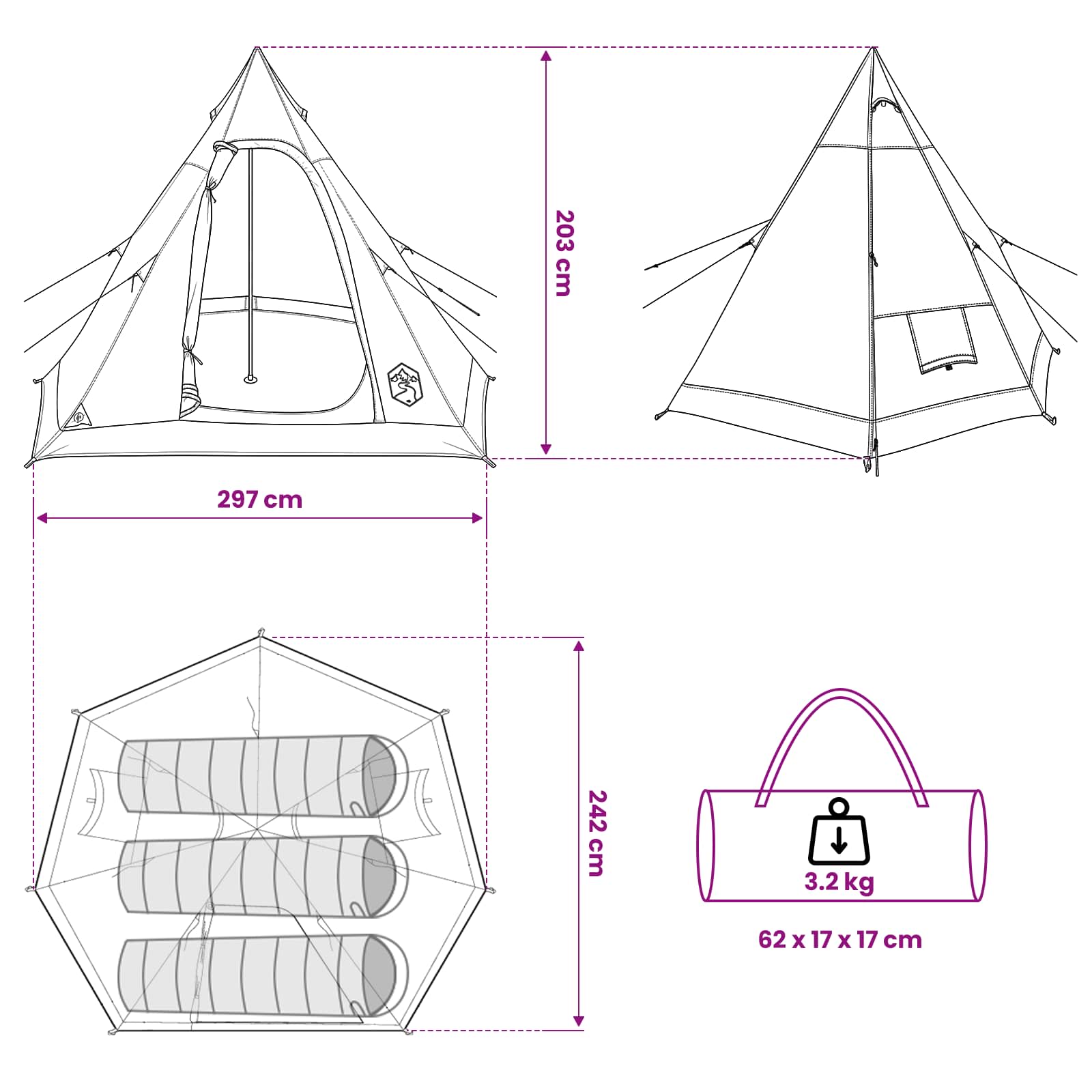 vidaXL 3-persoons Groen 185T Polyester met PU Coating