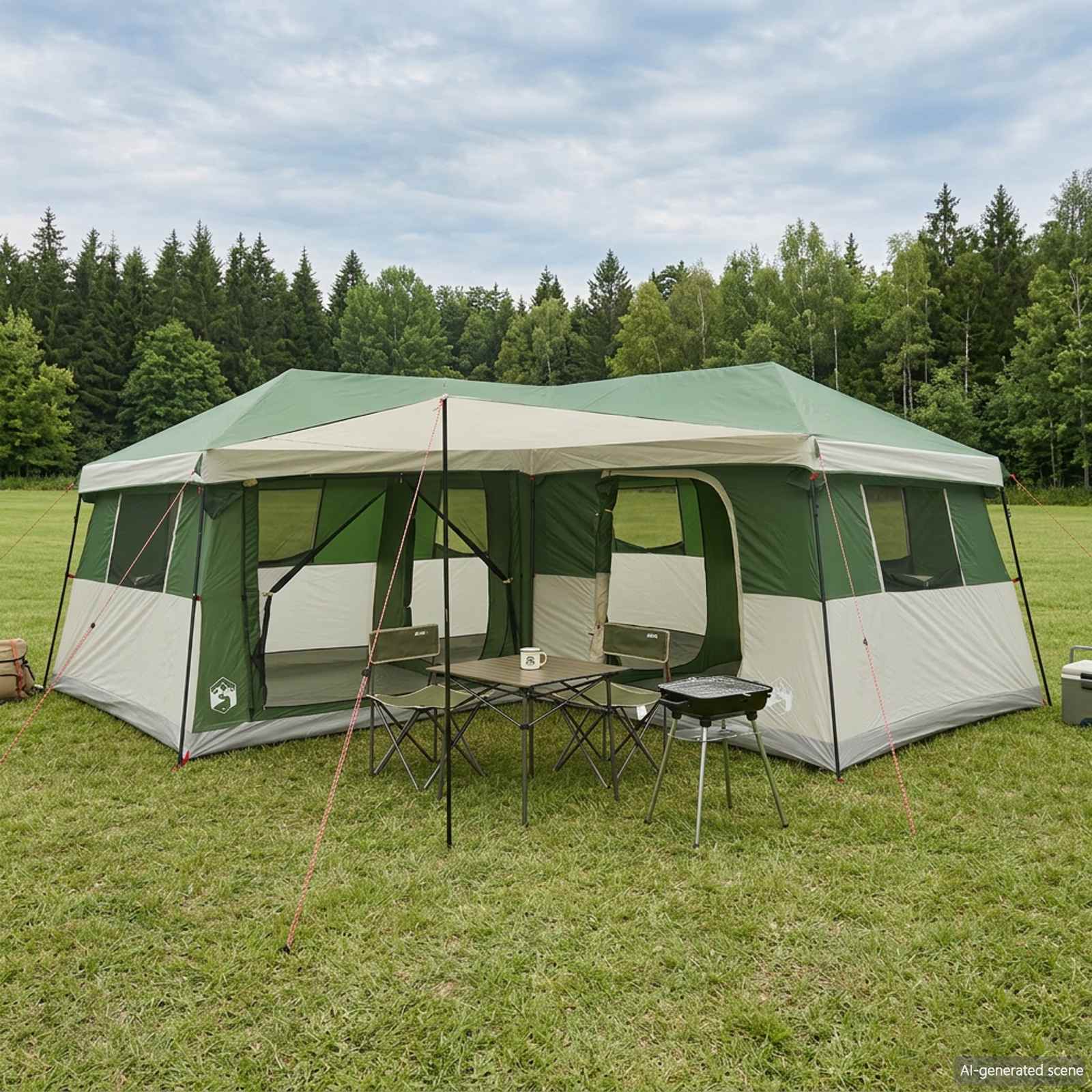 vidaXL Familietent met regenhuif, waterafstotend 14-persoons Groen