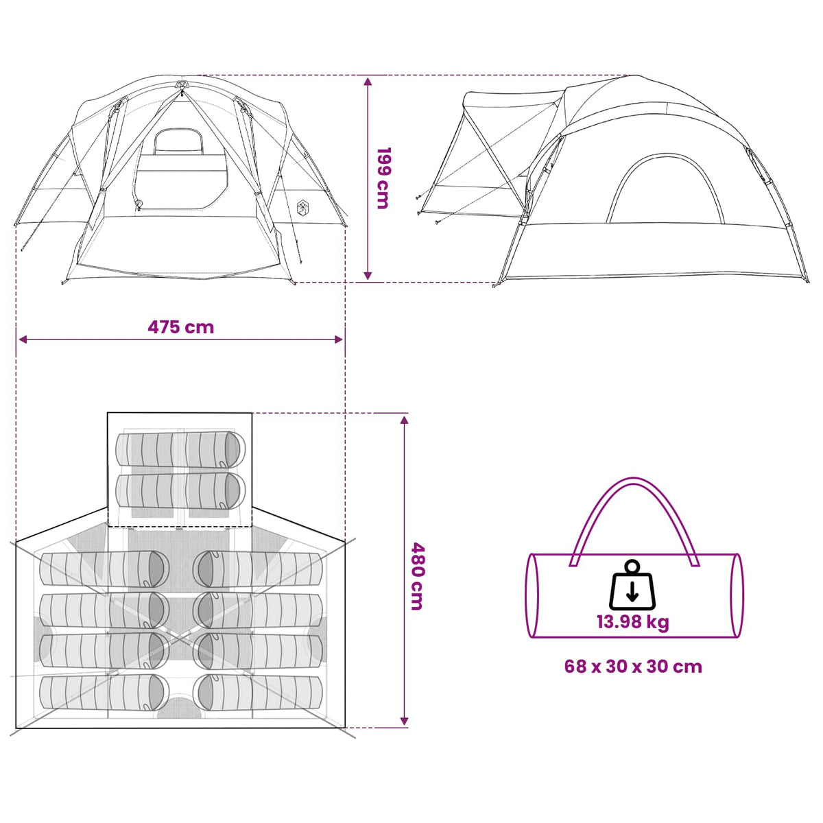 vidaXL Trekkingtent met waterdichte regenfly 10-persoons Groen