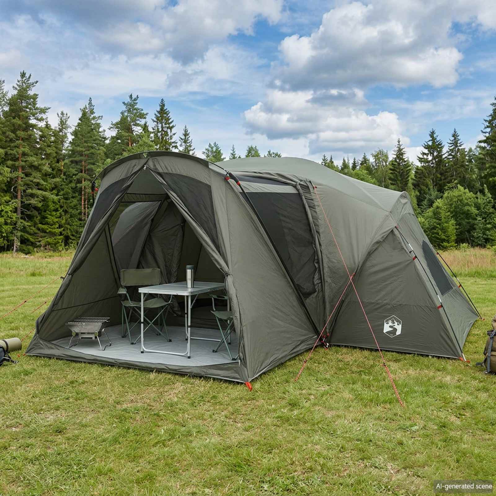 vidaXL Trekkingtent met waterdichte regenfly 10-persoons Groen