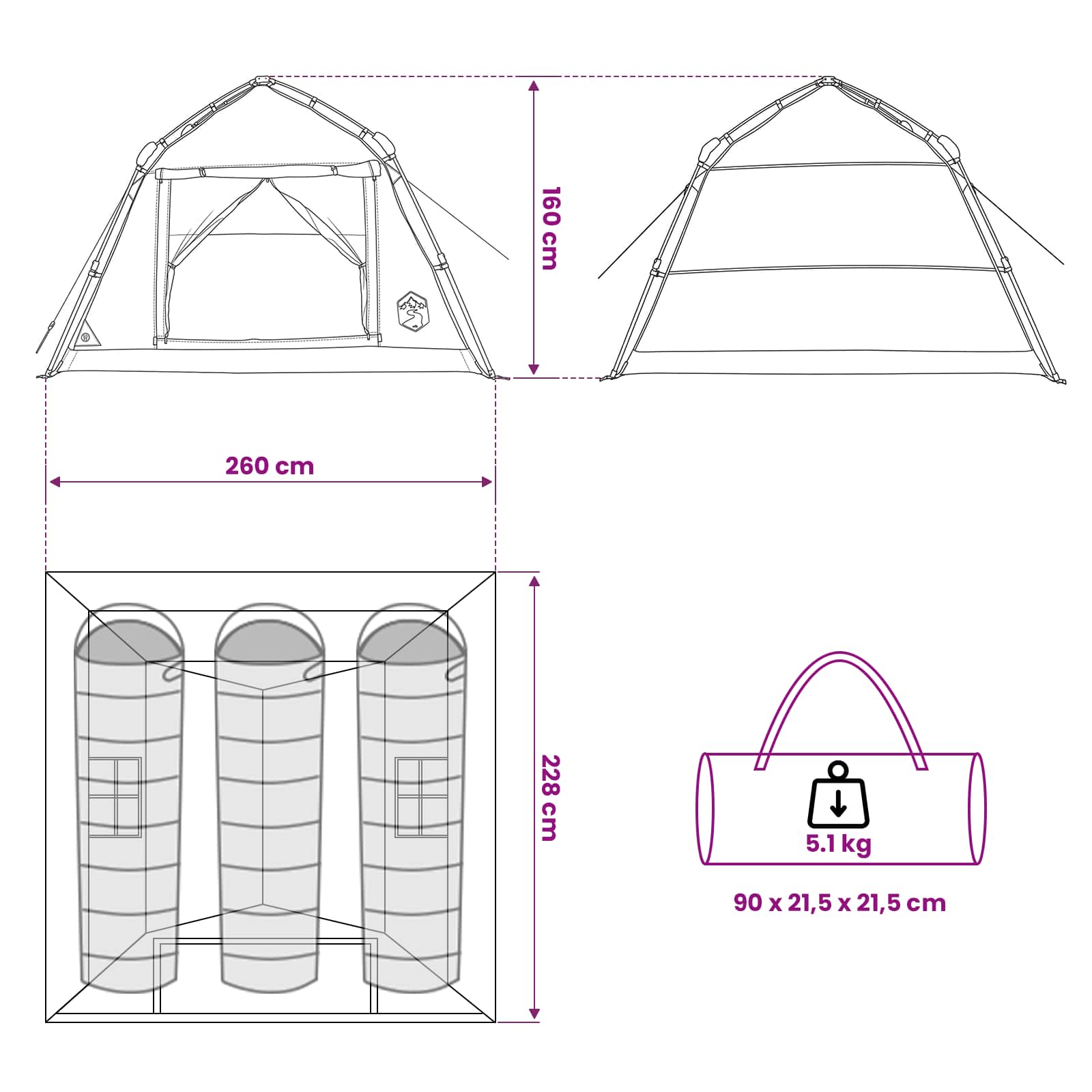 vidaXL Instant Tent Water-resistant 3-persoons 3-persoons Groen