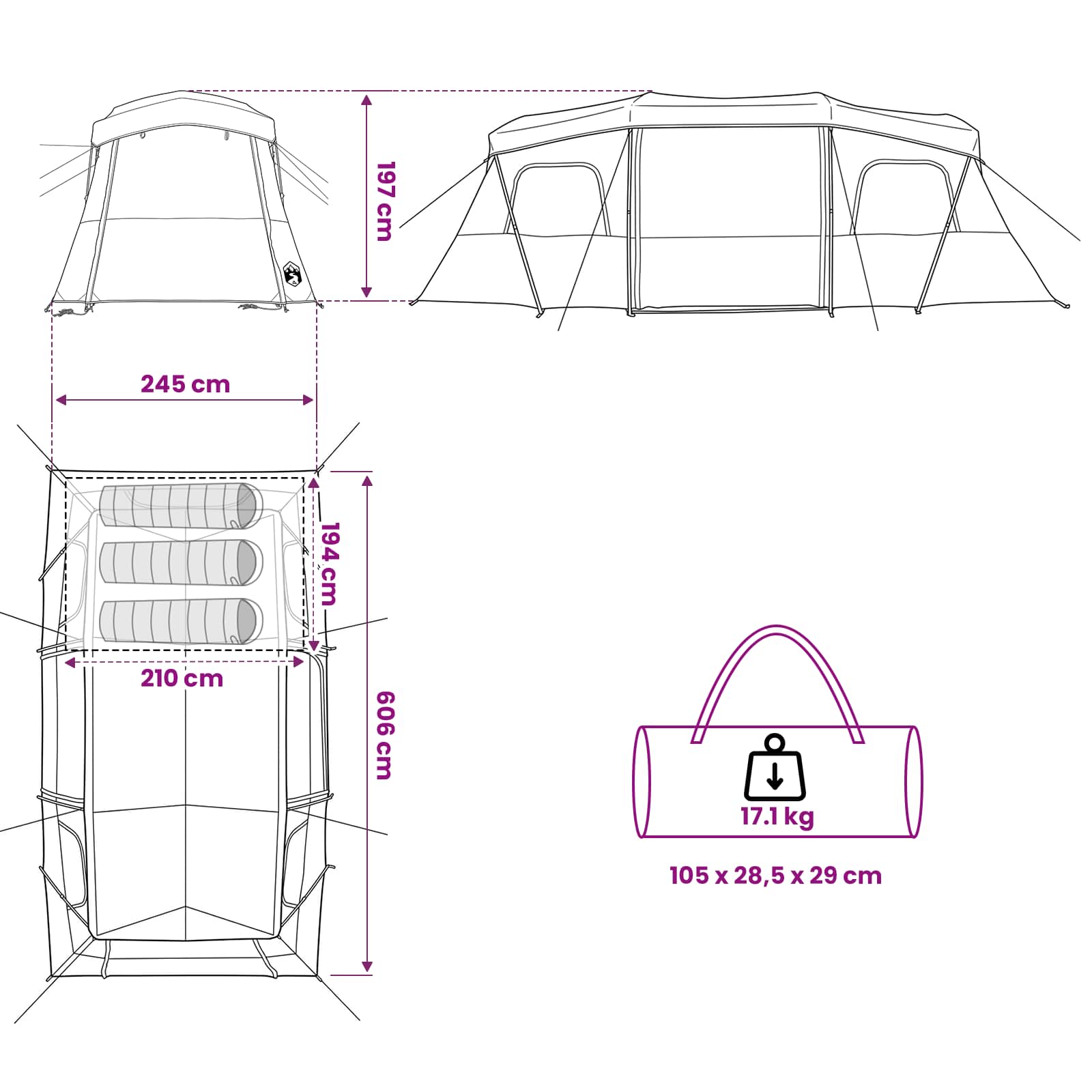 vidaXL 3-persoons 3-persoons Groen 185T Polyester met PU Coating