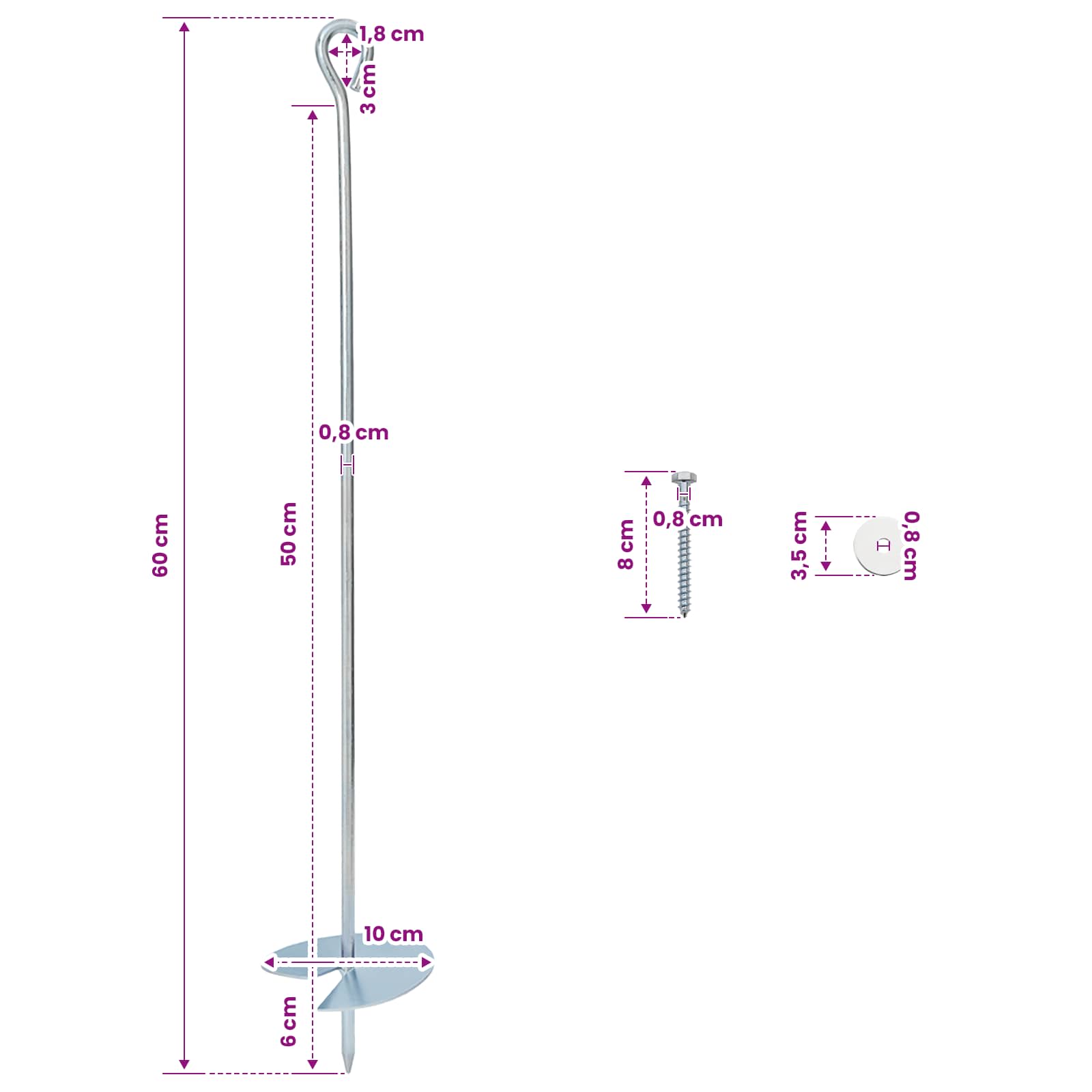 vidaXL Aardeankers 4 pcs Zilverkleurig Ø10 x 60 cm