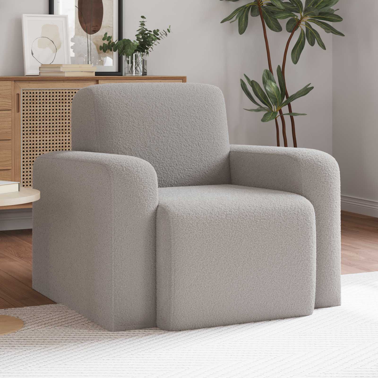 vidaXL Fauteuil Lichtgrijs Bouclé