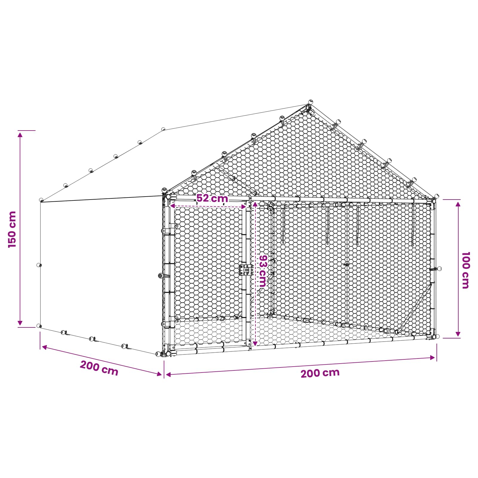 vidaXL Kippenhok met dak Zilverkleurig 200 x 200 x 150 cm