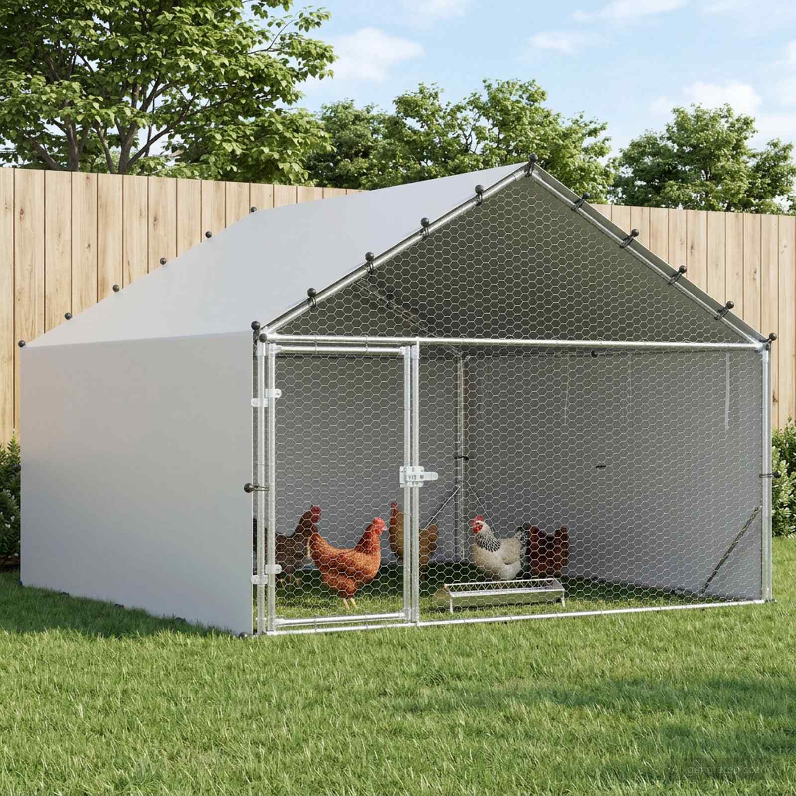 vidaXL Kippenhok met dak Zilverkleurig 200 x 200 x 150 cm