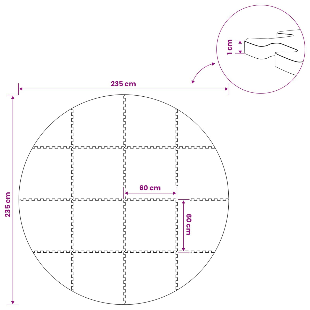 vidaXL Zwembad Grondmat 16 st Ø 235 cm Rond EVA Schuim Zwart