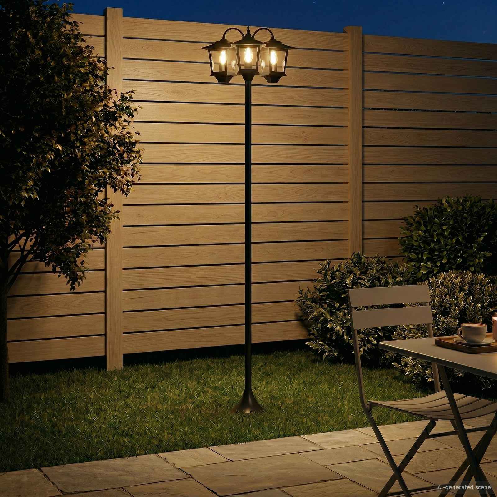 vidaXL 3-Armige Lantaarnpaal Zwart 16 x 16 x 187 cm Aluminium en ABS