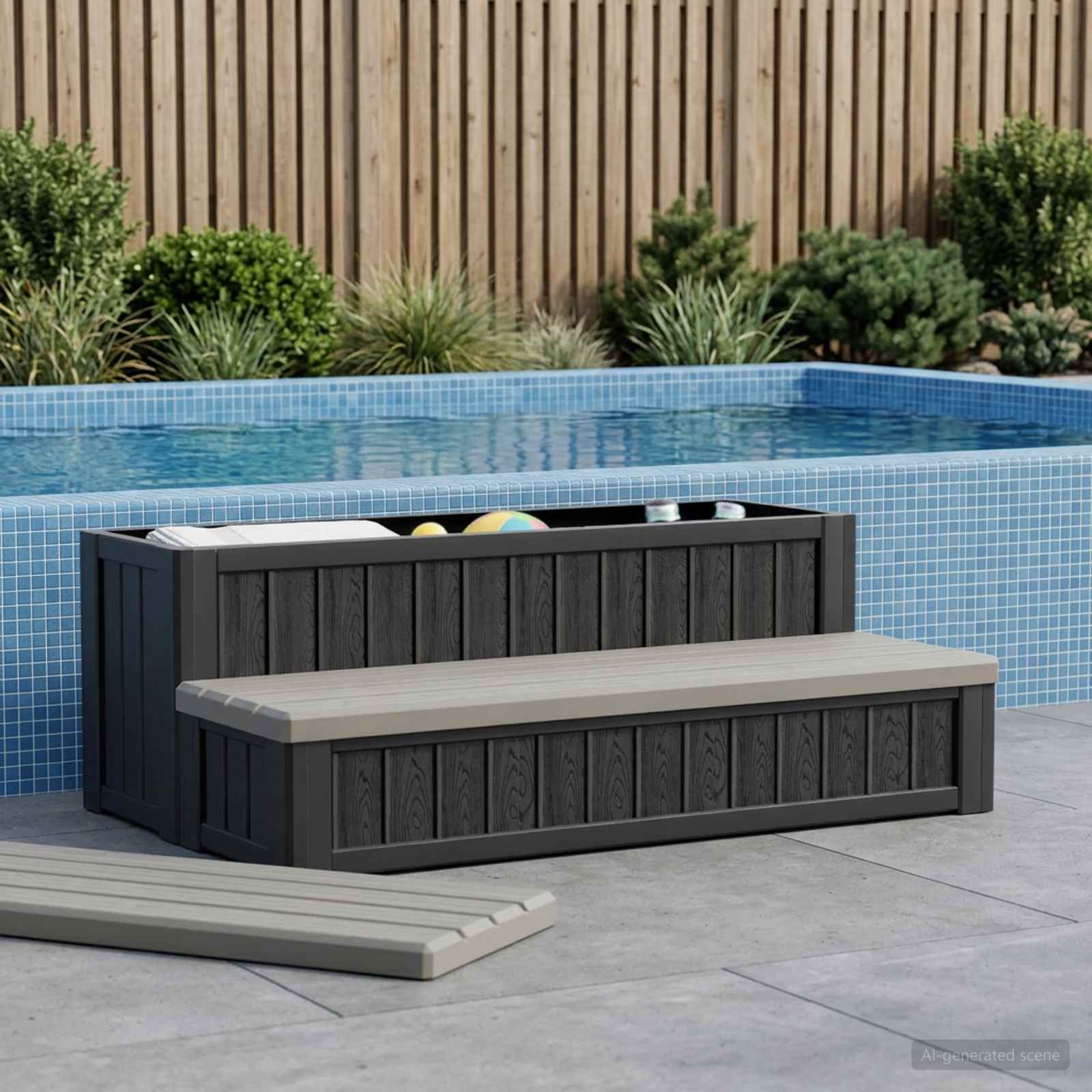vidaXL Hottub-opstap met Opbergruimte 2-traps Bruin en Grijs PP