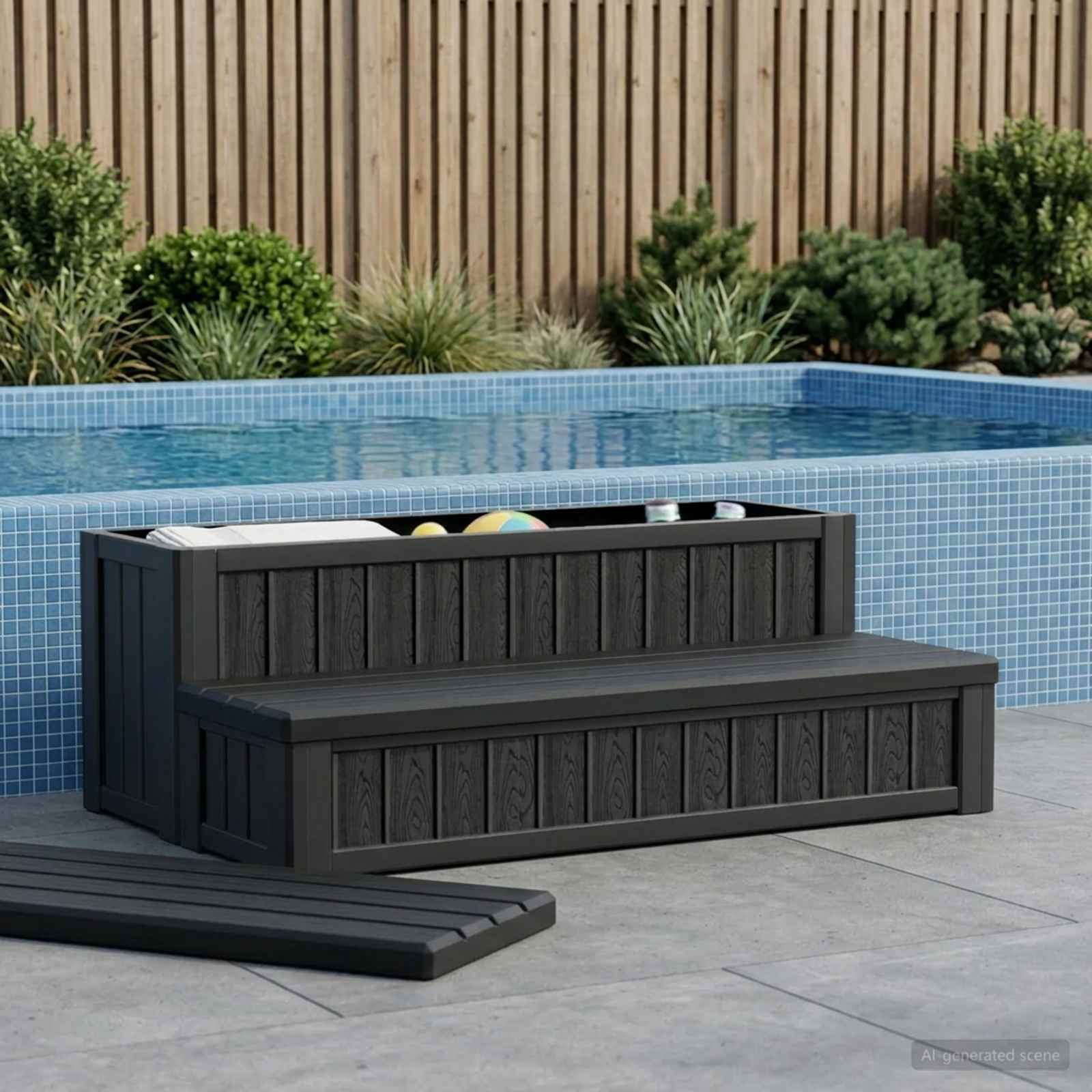 vidaXL Hottub-opstap met Opbergruimte 2-traps Bruin en Grijs PP