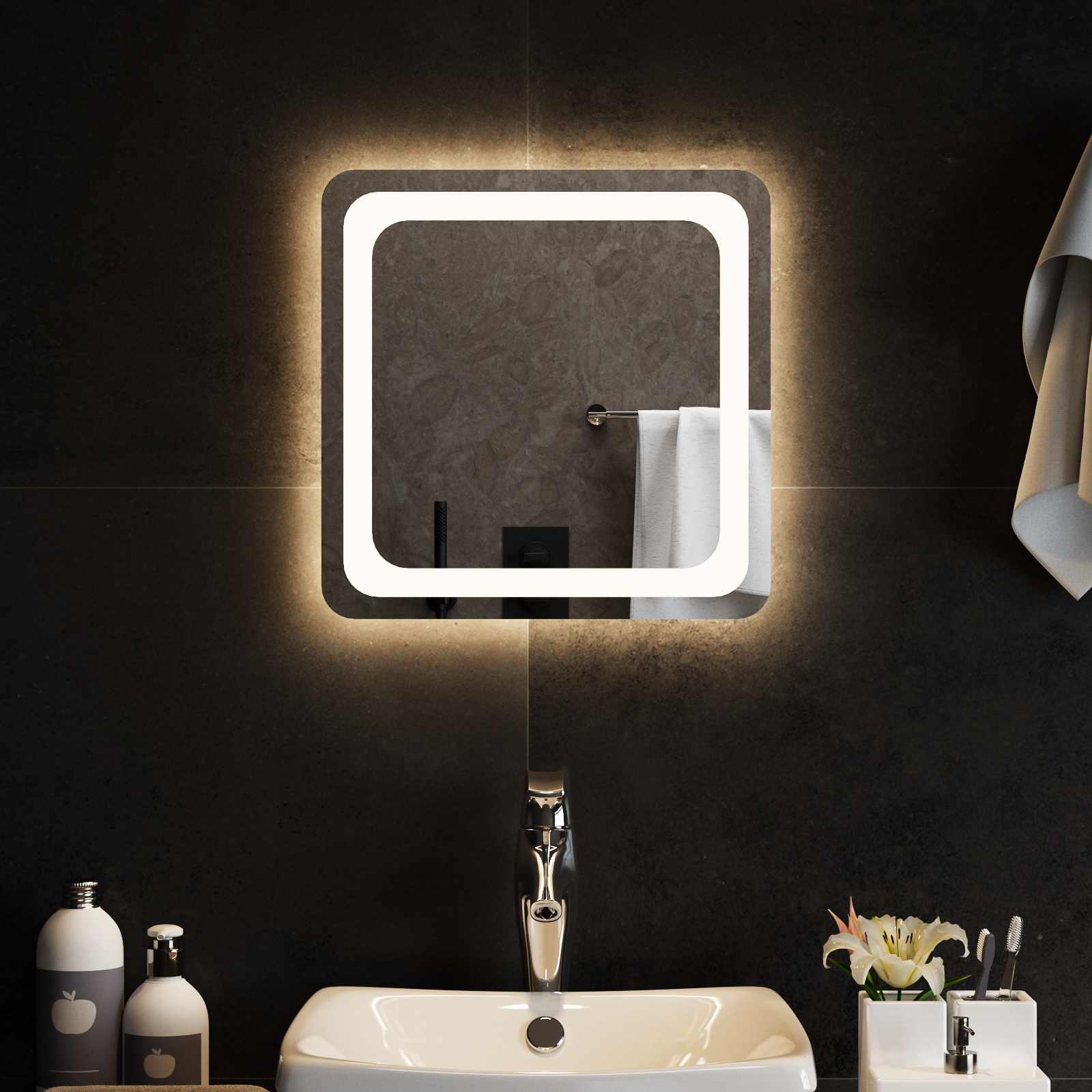 vidaXL LED Badkamer Spiegel Transparant 40 x 40 cm gehard glas