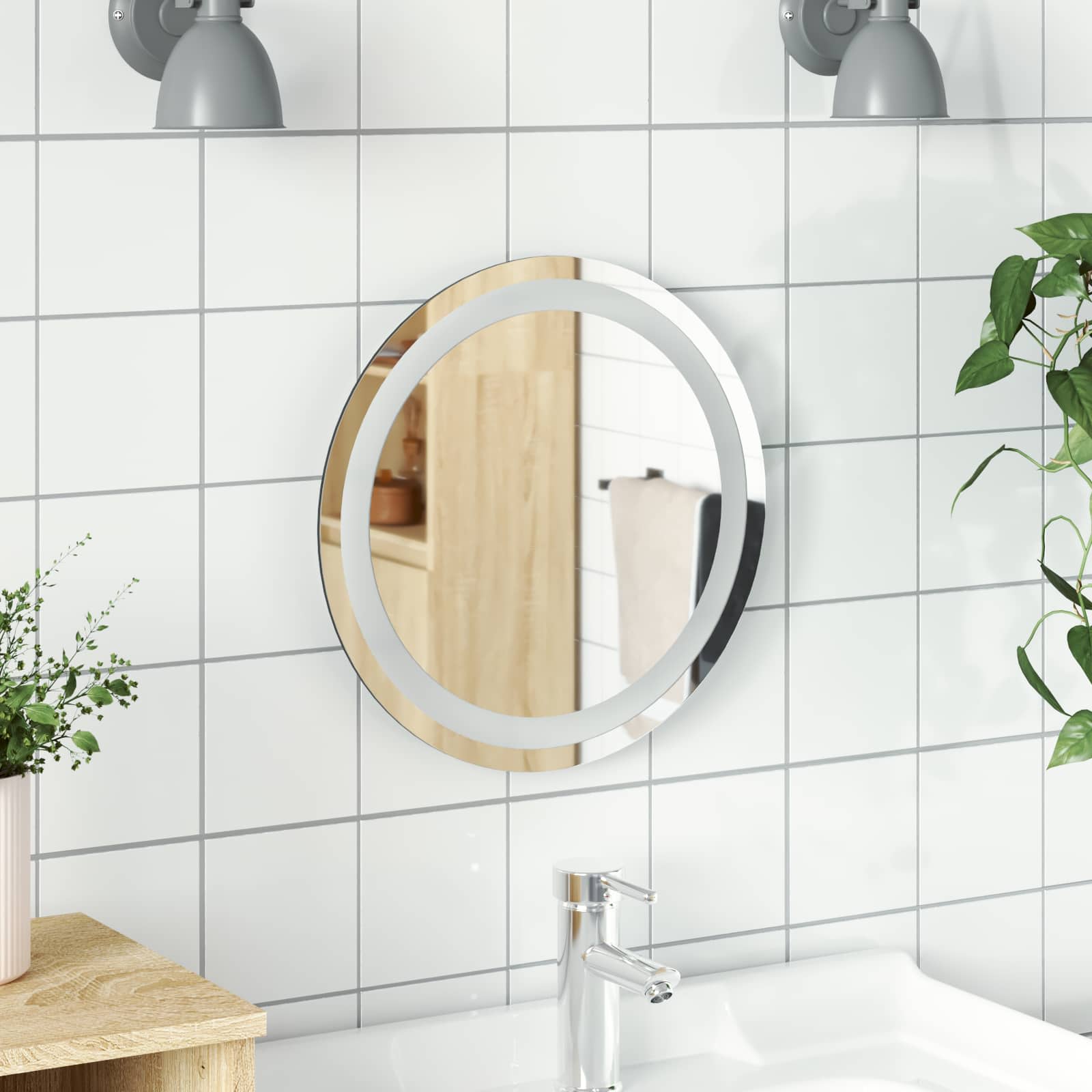 vidaXL LED Badkamer Spiegel Transparant Ø 40 cm gehard glas