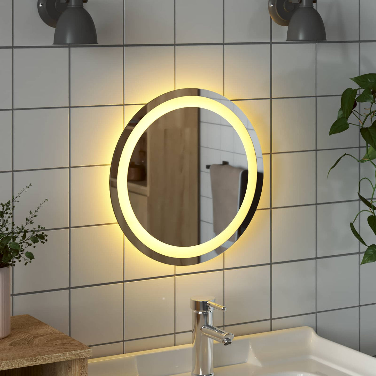 vidaXL LED Badkamer Spiegel Transparant Ø 40 cm gehard glas