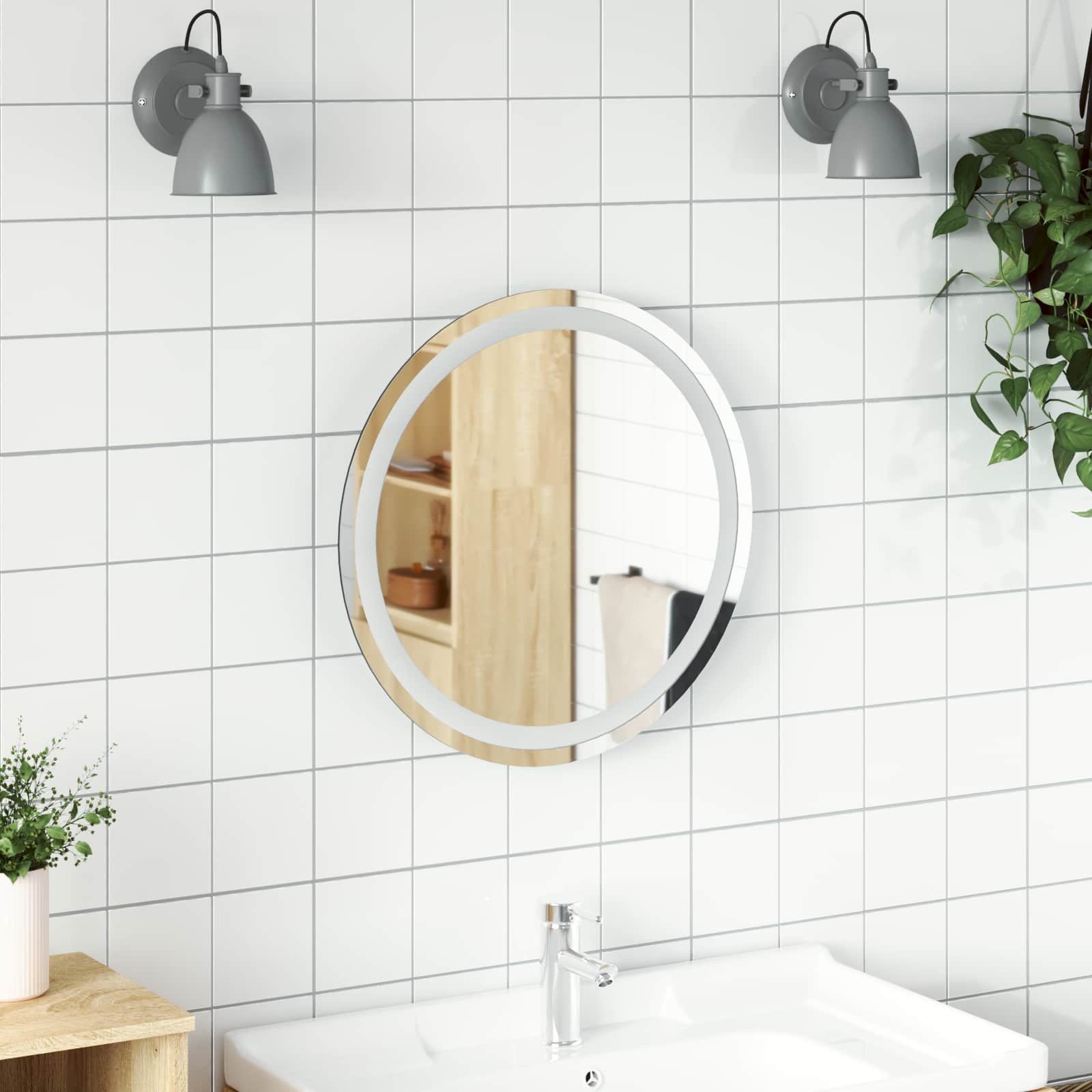 vidaXL LED Badkamer Spiegel Transparant Ø 40 cm gehard glas