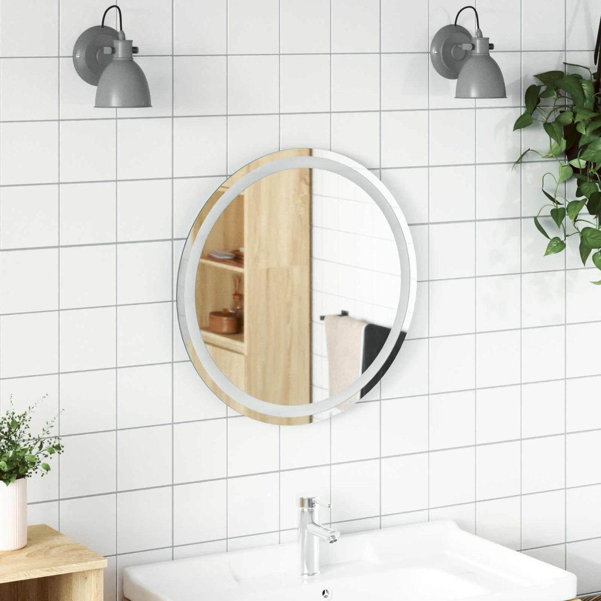 vidaXL LED Badkamer Spiegel Transparant Ø 40 cm gehard glas