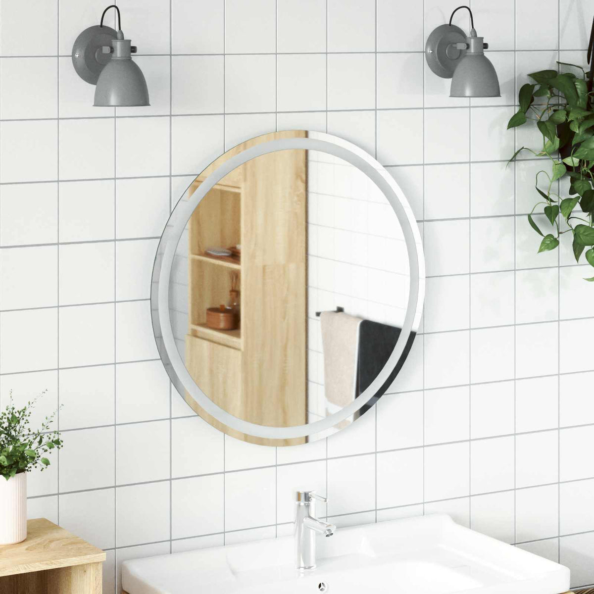 vidaXL LED Badkamer Spiegel Transparant Ø 40 cm gehard glas