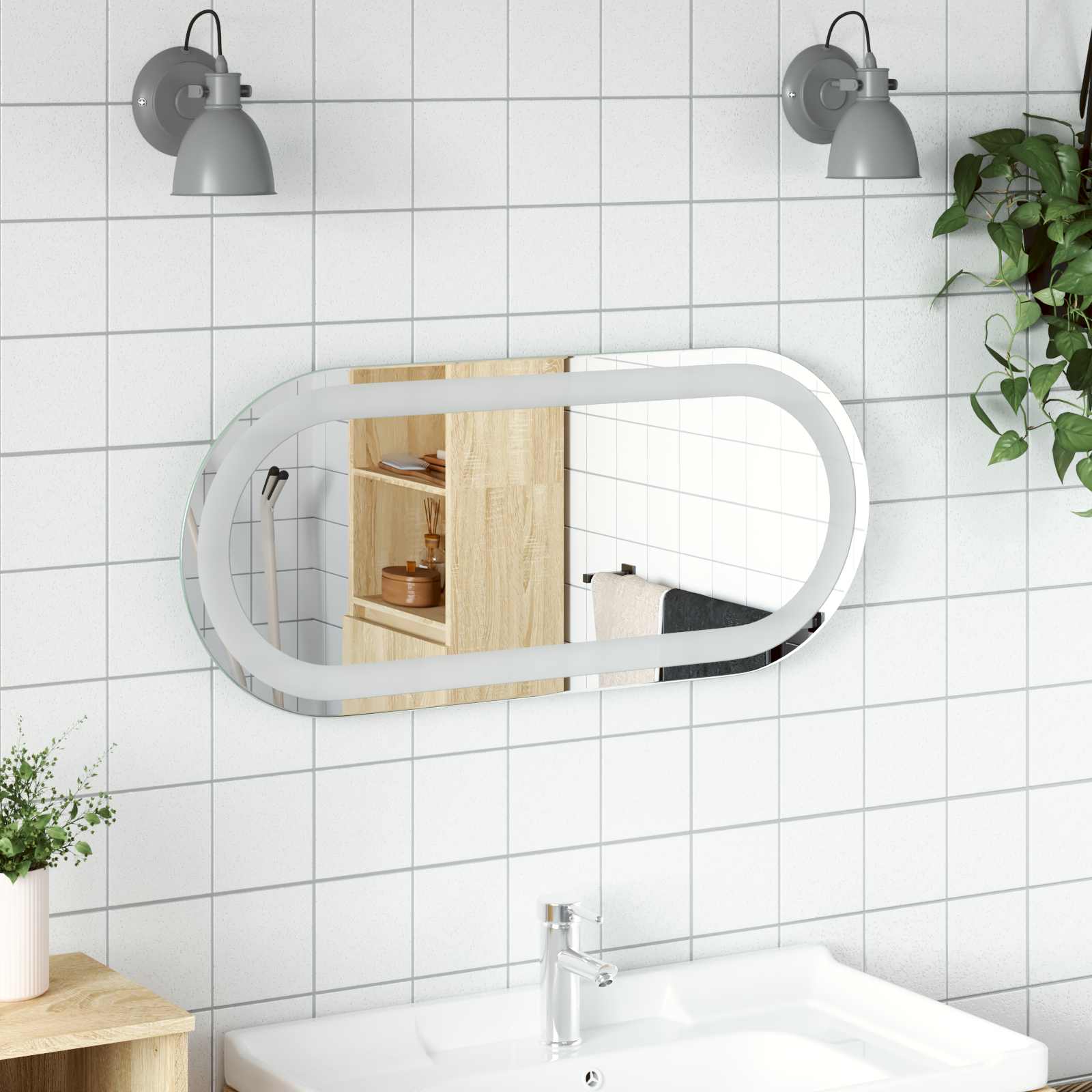 vidaXL LED Badkamer Spiegel Transparant 70 x 30 cm gehard glas