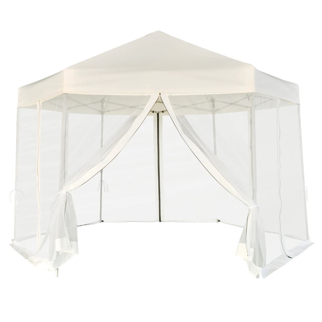 vidaXL Partytent met wanden zeshoekig 3,6x3,1 m taupe 220 g/m²