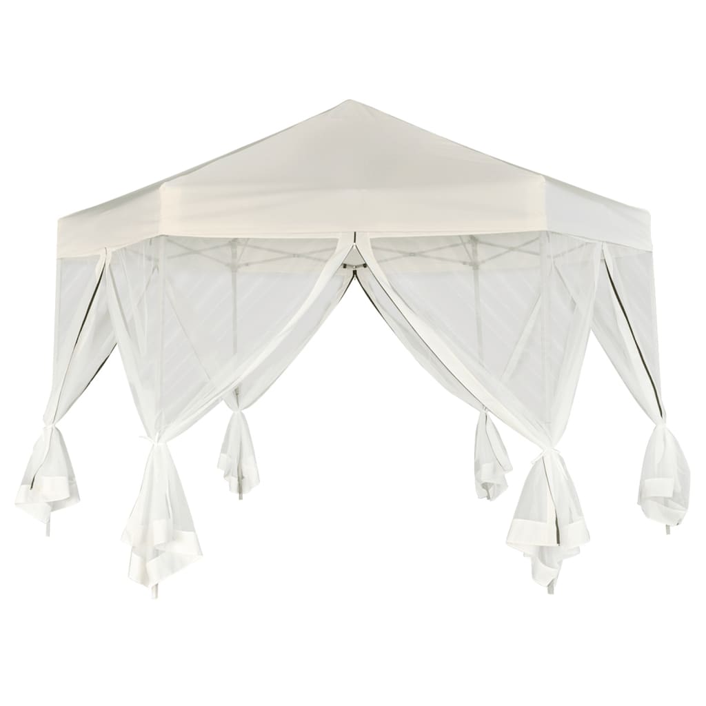 vidaXL Partytent met wanden zeshoekig 3,6x3,1 m taupe 220 g/m²