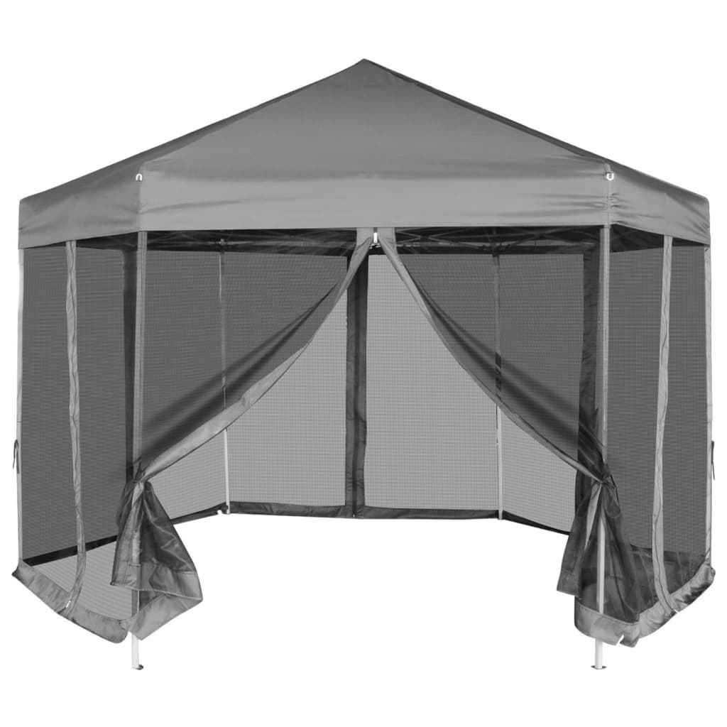 vidaXL Partytent met wanden zeshoekig 3,6x3,1 m taupe 220 g/m²