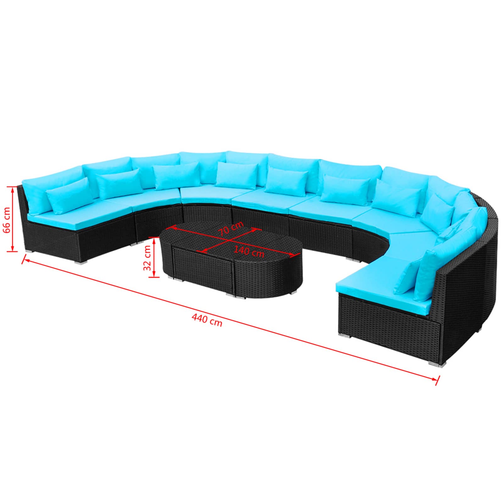 vidaXL Ronde Banken Set 11 pcs Blauw poly rattan